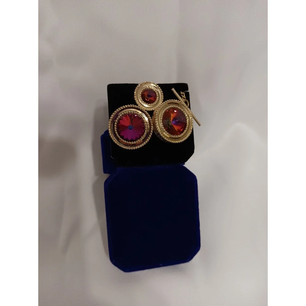 Vintage Aurora Borealis‎ Rhinestone Cufflinks Tie Tack Set Gold Tone Jewelry